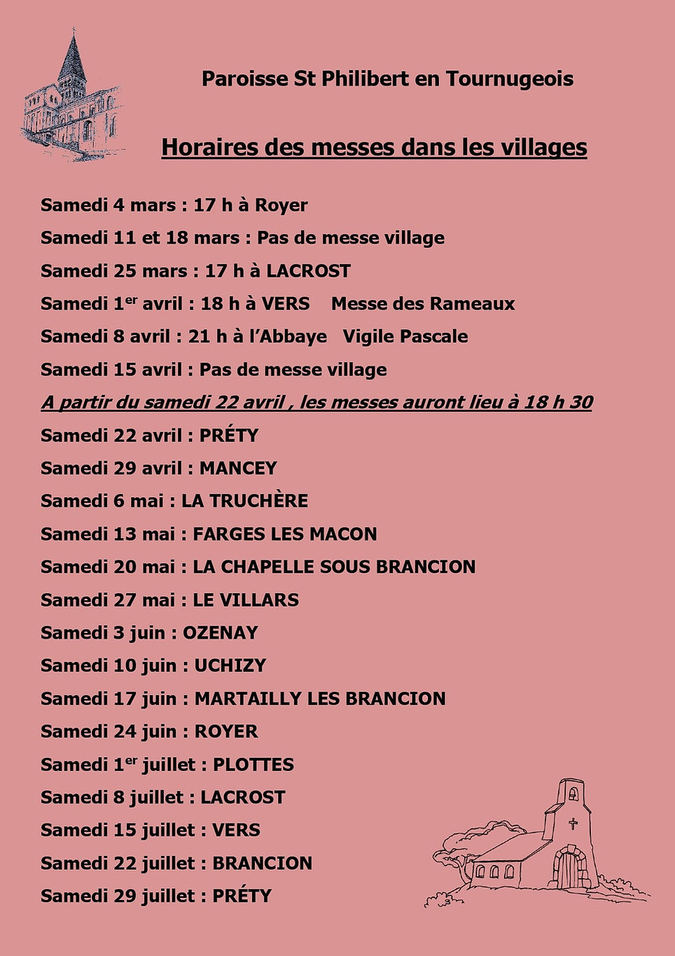 Horaires des messes Paroisse Saint Philibert Tournus